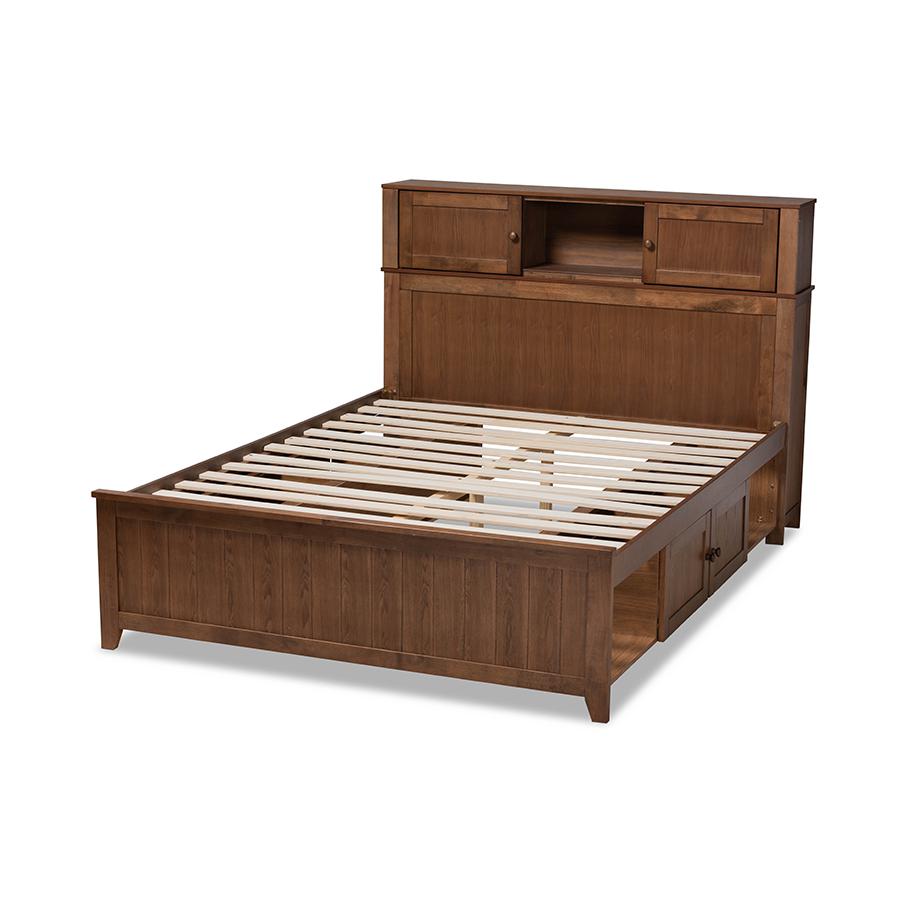 Transitional Walnut Brown Finished Wood Queen Size Platform Storage Bed. Picture 4