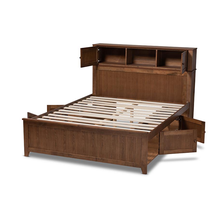 Transitional Walnut Brown Finished Wood Queen Size Platform Storage Bed. Picture 5