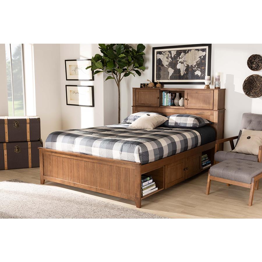 Transitional Walnut Brown Finished Wood Queen Size Platform Storage Bed. Picture 9