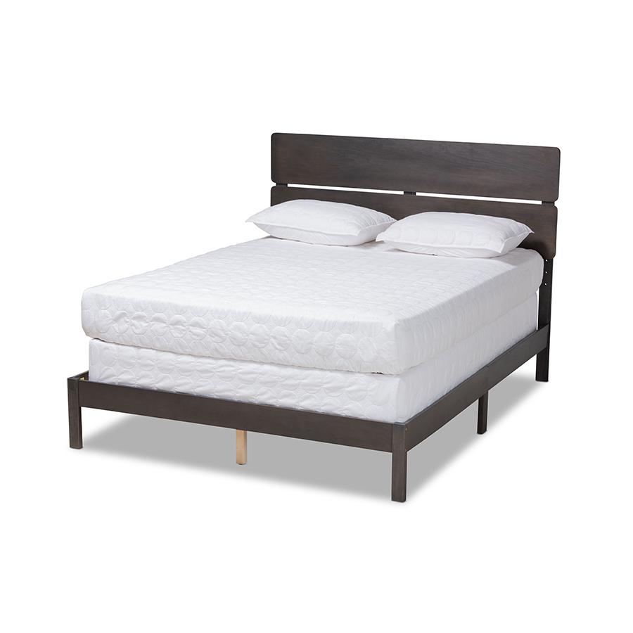 Anthony Modern and Contemporary Dark Grey Oak Finished Wood Full Size Panel Bed. Picture 1