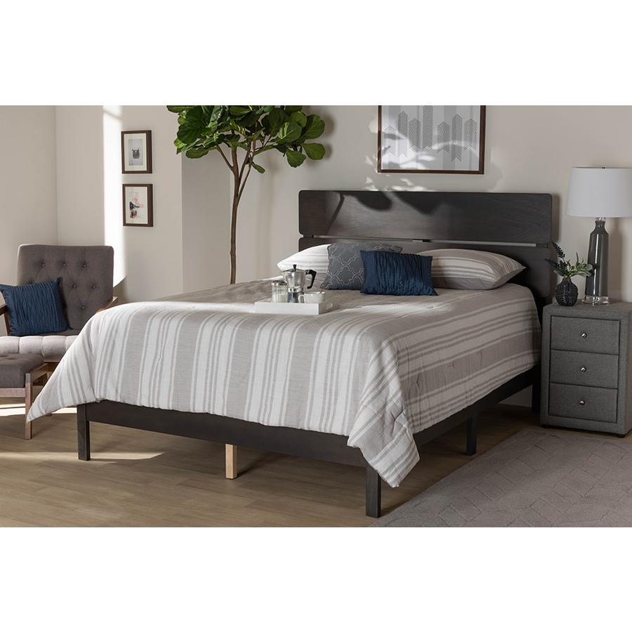Anthony Modern and Contemporary Dark Grey Oak Finished Wood Full Size Panel Bed. Picture 6