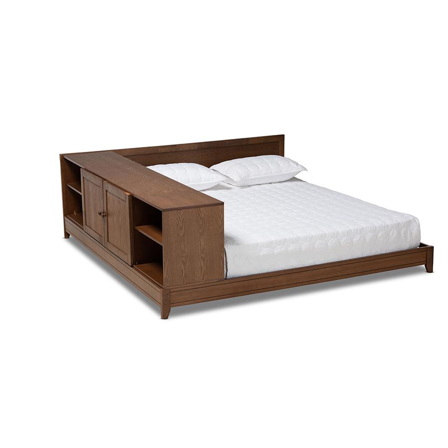 Transitional Walnut Brown Finished Wood Queen Size Platform Storage Bed. Picture 1