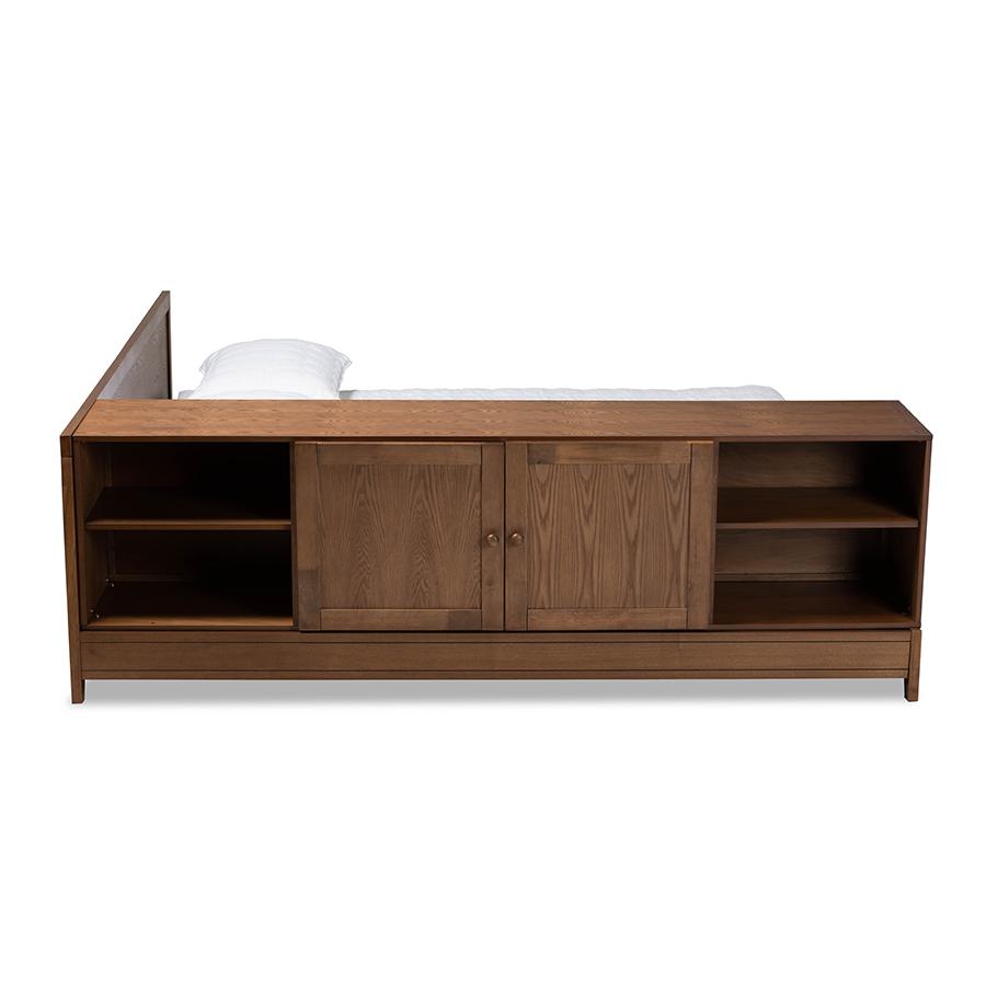 Transitional Walnut Brown Finished Wood Queen Size Platform Storage Bed. Picture 3