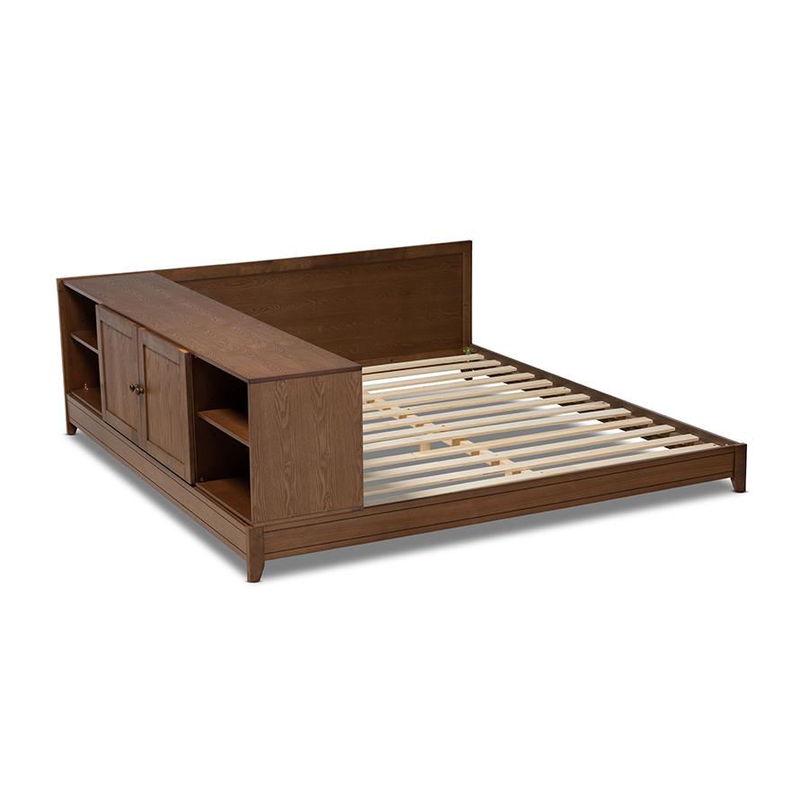 Transitional Walnut Brown Finished Wood Queen Size Platform Storage Bed. Picture 4