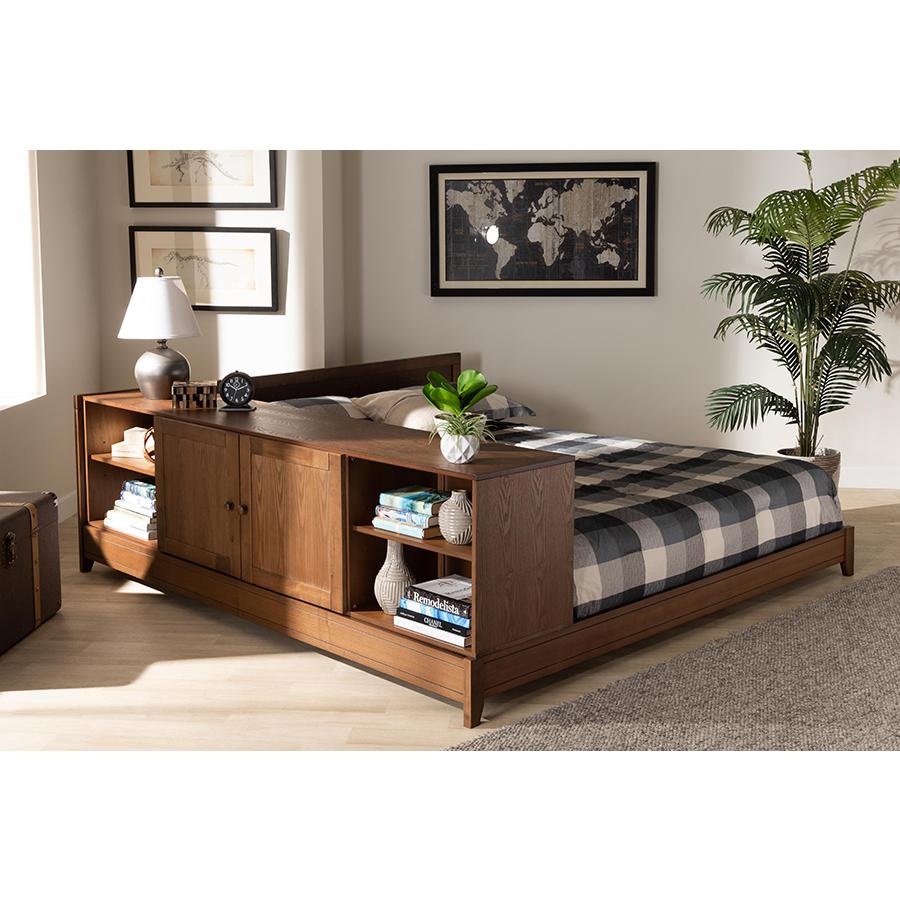 Transitional Walnut Brown Finished Wood Queen Size Platform Storage Bed. Picture 8