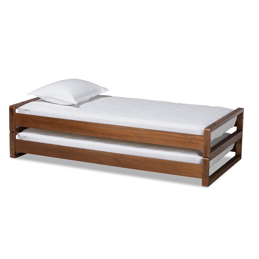 Walnut Finished Wood Expandable Twin Size to King Size Bed Frame. Picture 1