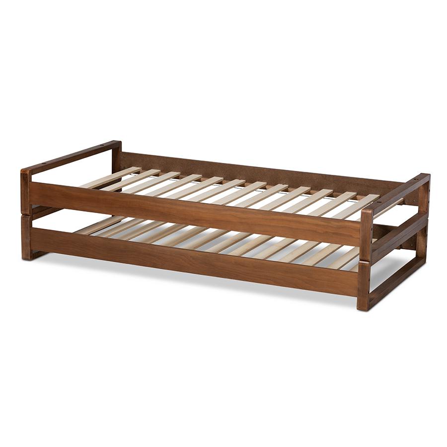 Walnut Finished Wood Expandable Twin Size to King Size Bed Frame. Picture 4