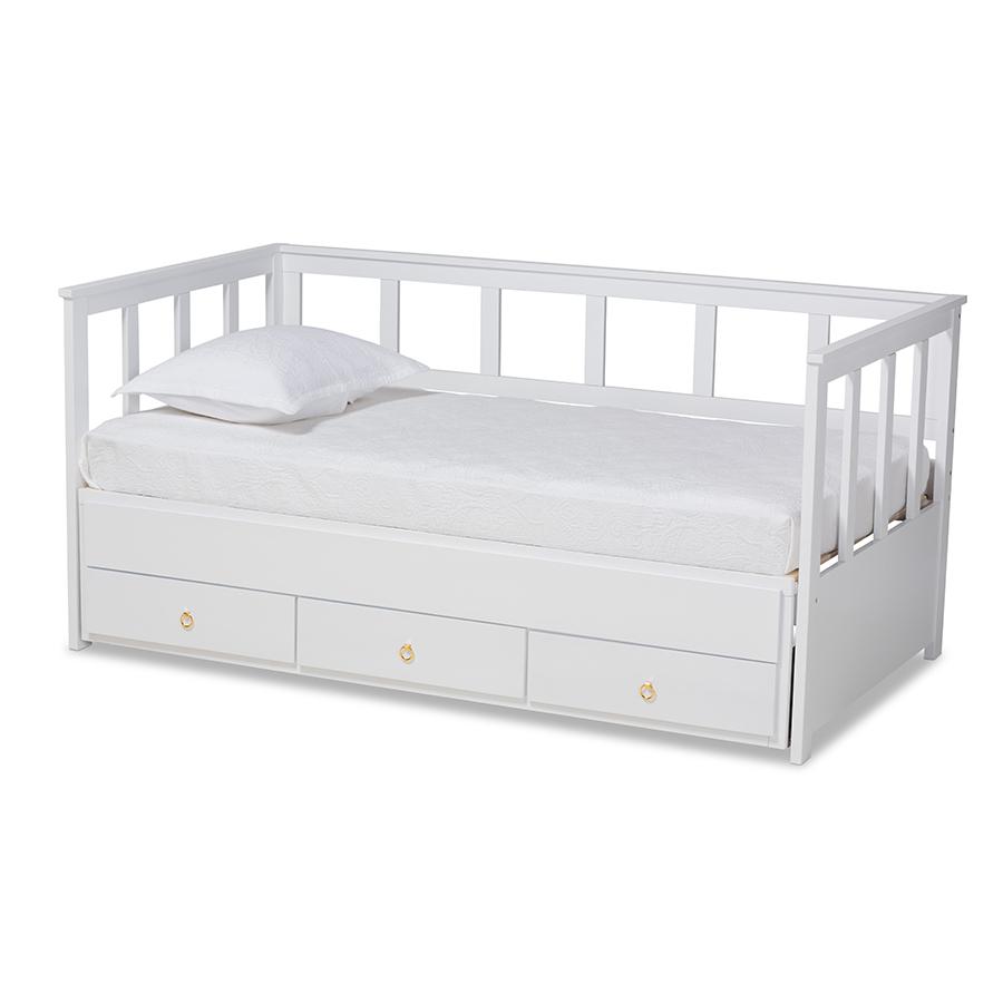 White Finished Expandable Twin Size to King Size Daybed with Storage Drawers. Picture 1