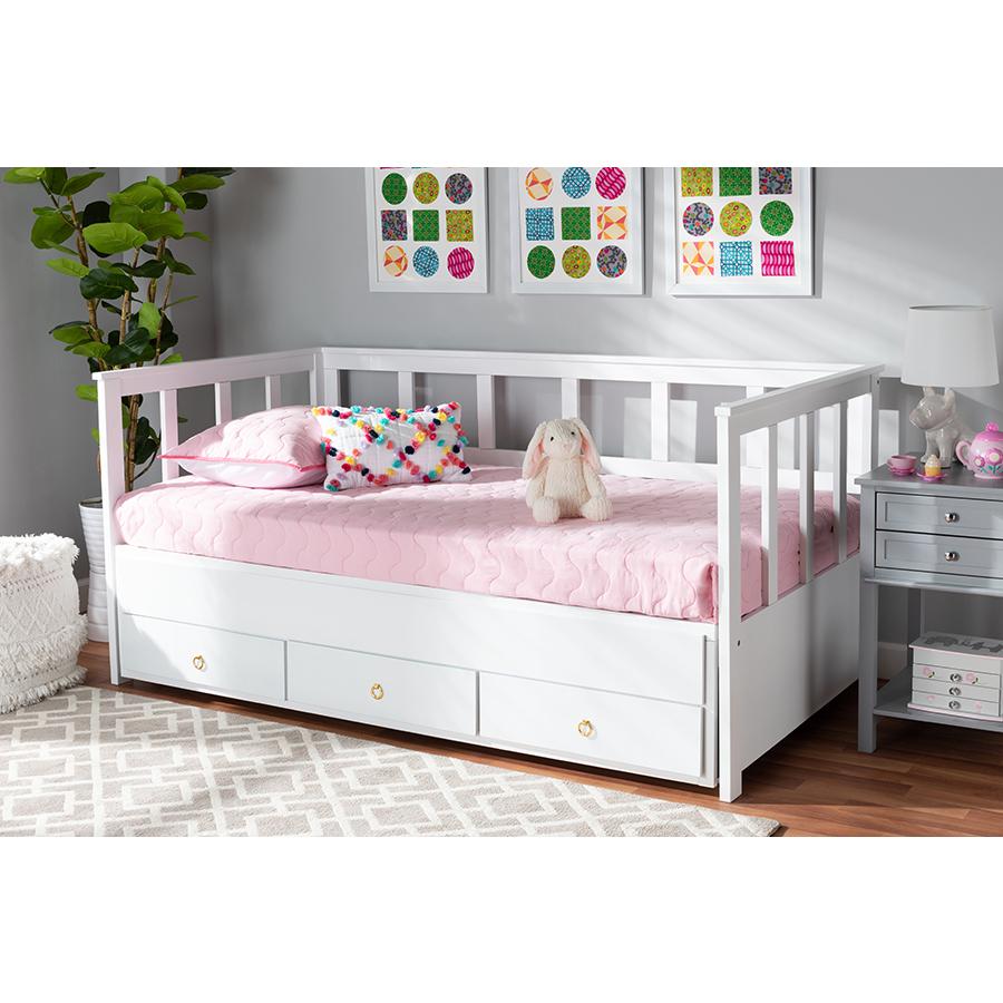 White Finished Expandable Twin Size to King Size Daybed with Storage Drawers. Picture 11