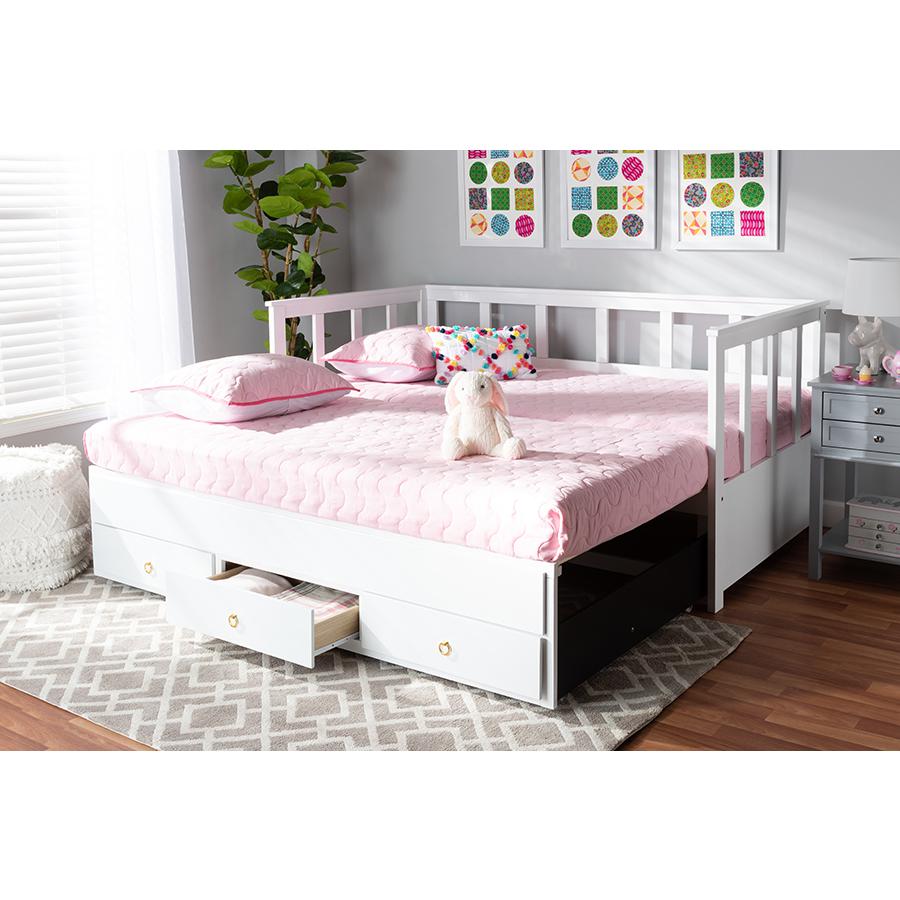 White Finished Expandable Twin Size to King Size Daybed with Storage Drawers. Picture 23
