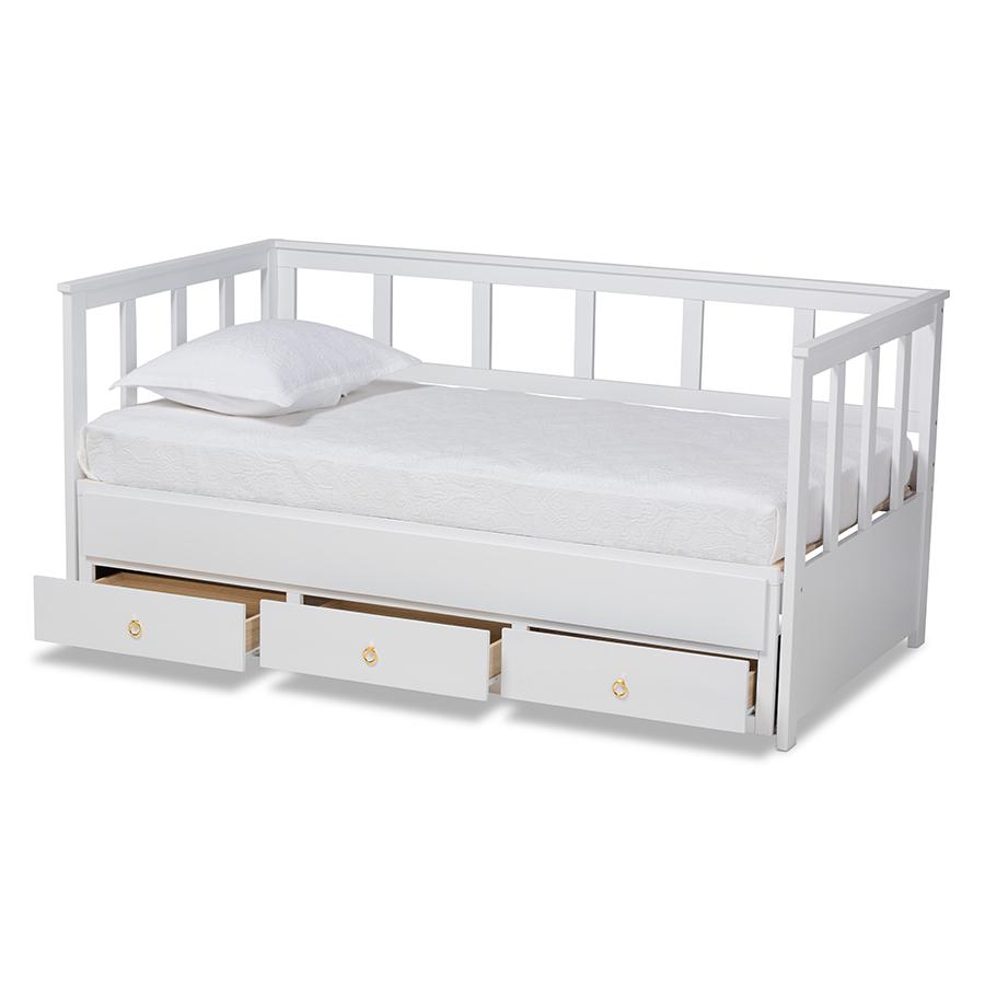 White Finished Expandable Twin Size to King Size Daybed with Storage Drawers. Picture 2