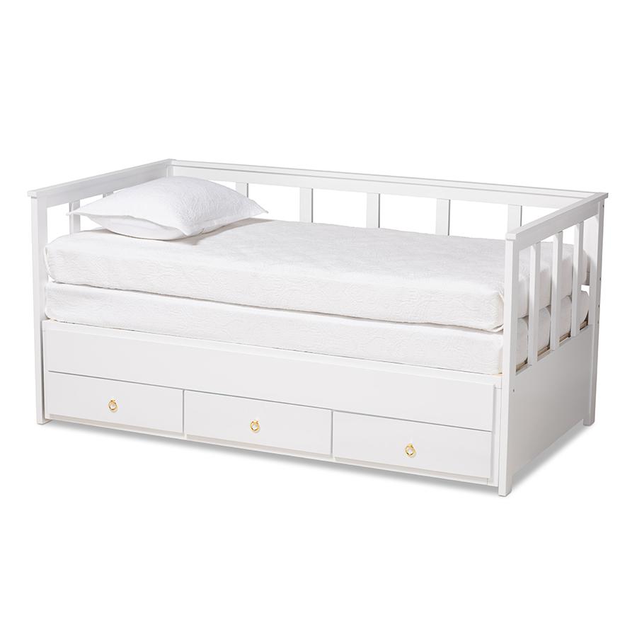 White Finished Expandable Twin Size to King Size Daybed with Storage Drawers. Picture 3
