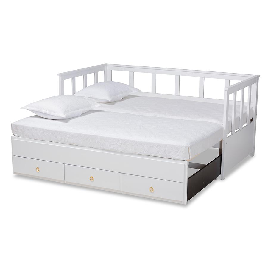 White Finished Expandable Twin Size to King Size Daybed with Storage Drawers. Picture 4