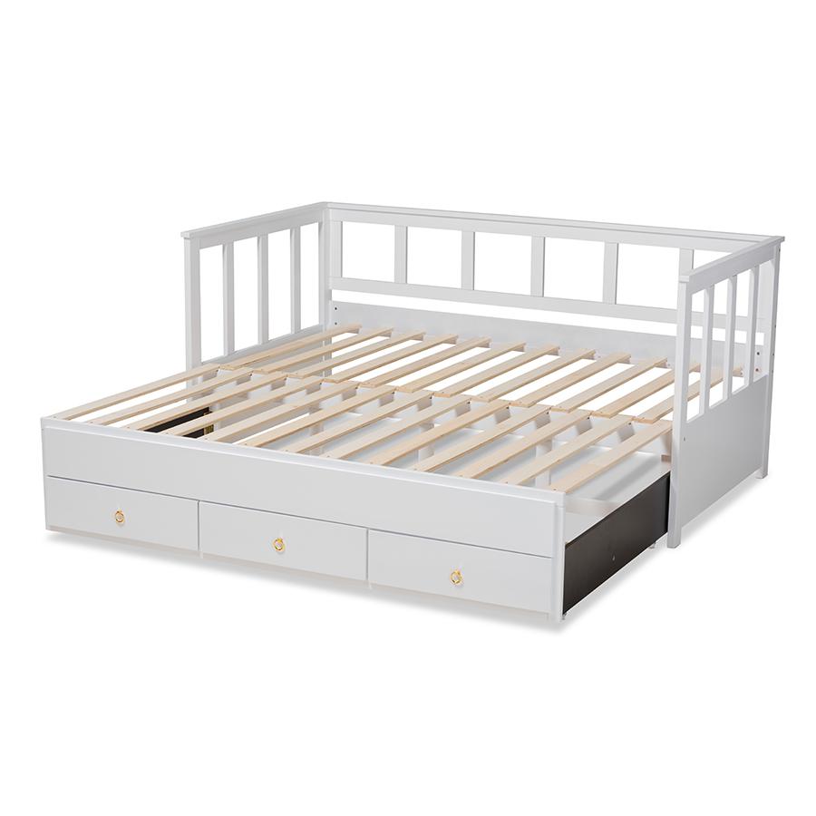 White Finished Expandable Twin Size to King Size Daybed with Storage Drawers. Picture 8