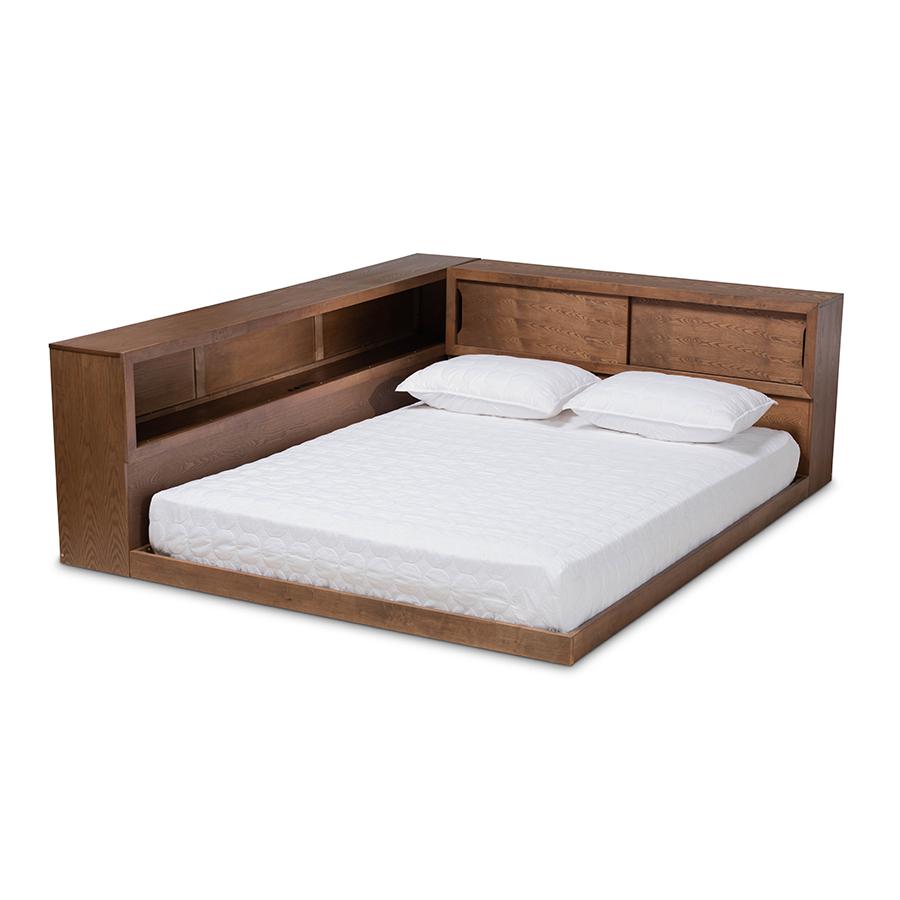 Brown Finished Wood Queen Size Platform Storage Bed with Built-In Outlet. Picture 1