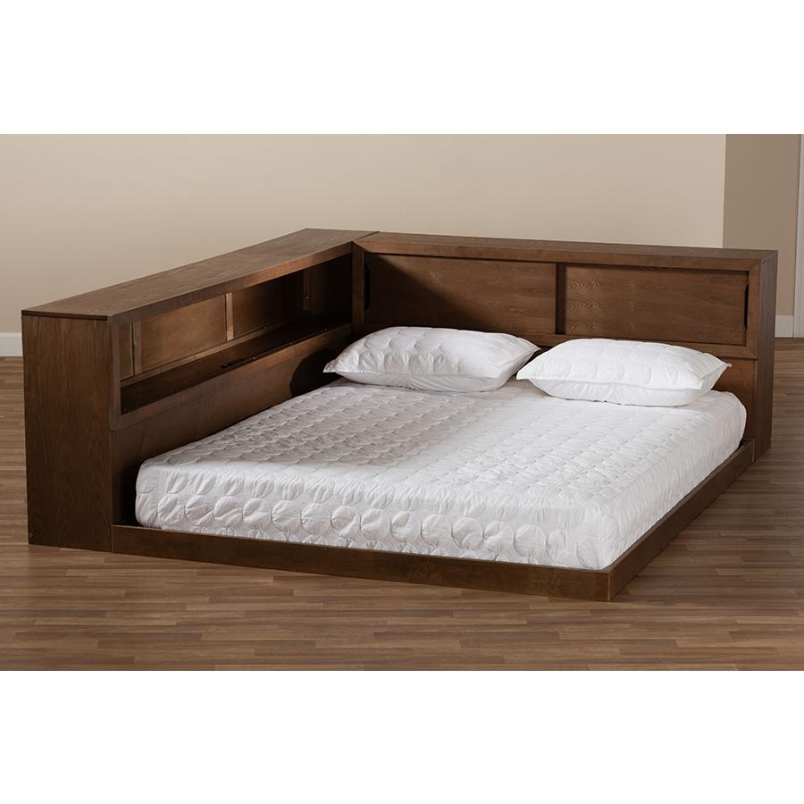 Brown Finished Wood Queen Size Platform Storage Bed with Built-In Outlet. Picture 10