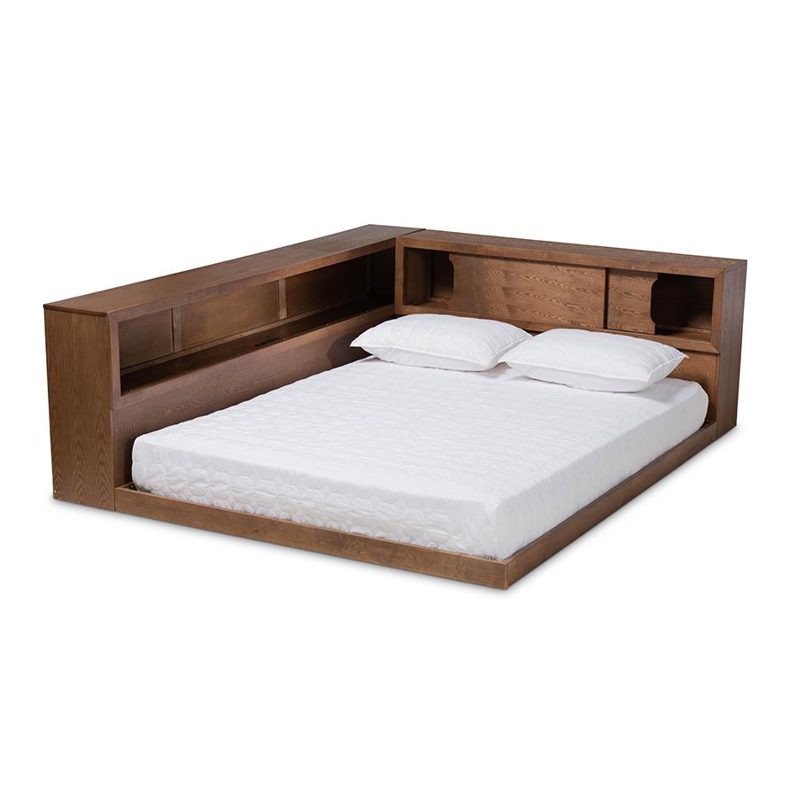 Brown Finished Wood Queen Size Platform Storage Bed with Built-In Outlet. Picture 2