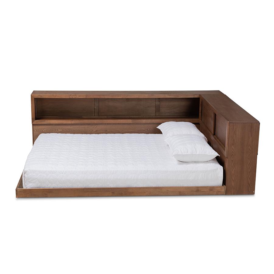 Brown Finished Wood Queen Size Platform Storage Bed with Built-In Outlet. Picture 3