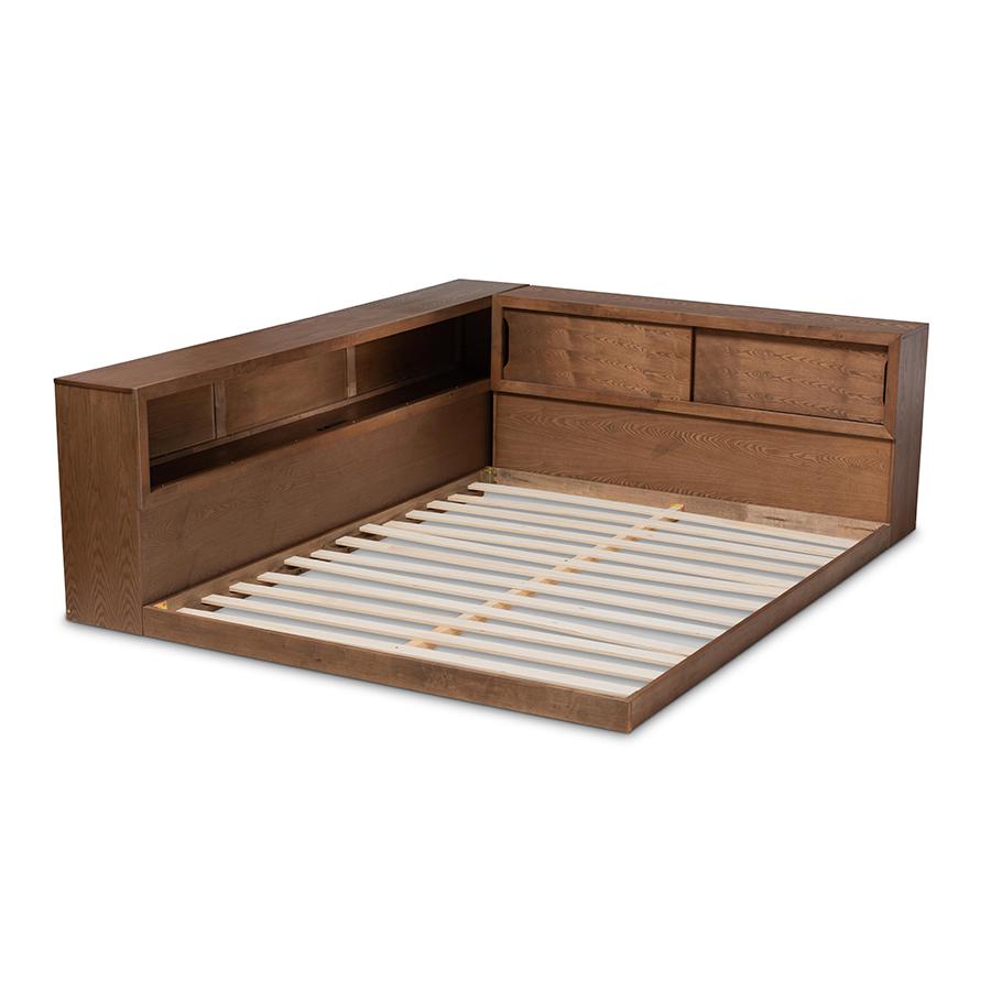 Brown Finished Wood Queen Size Platform Storage Bed with Built-In Outlet. Picture 4