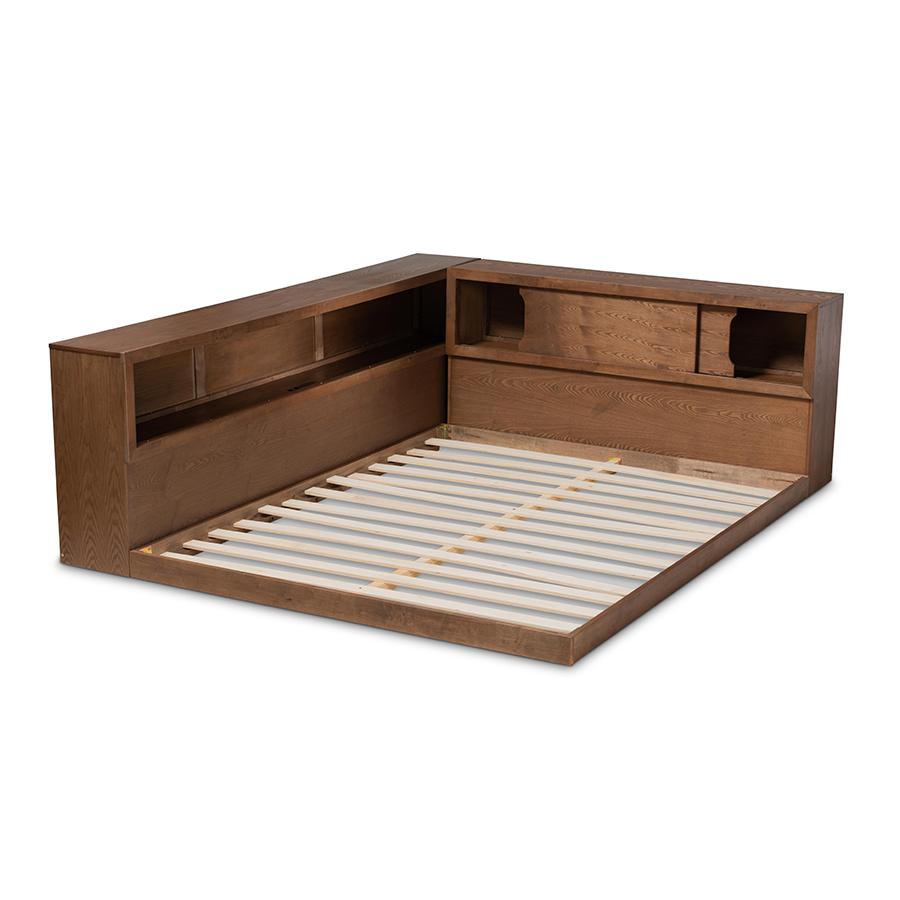 Brown Finished Wood Queen Size Platform Storage Bed with Built-In Outlet. Picture 5