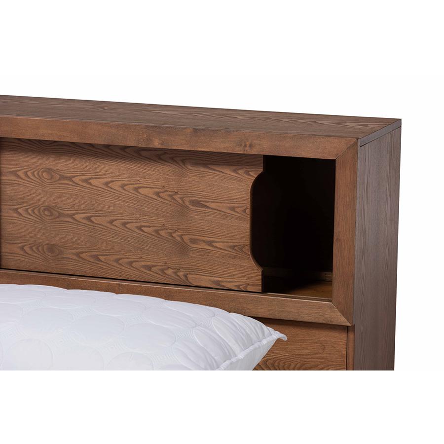 Brown Finished Wood Queen Size Platform Storage Bed with Built-In Outlet. Picture 7