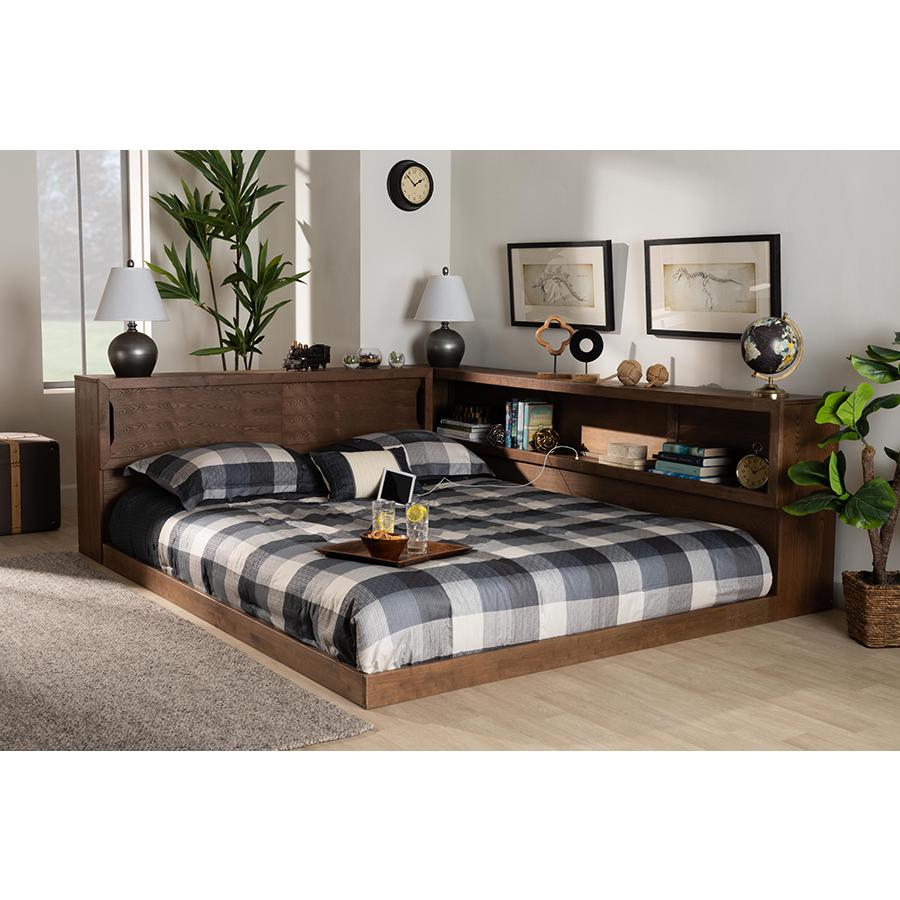 Brown Finished Wood Queen Size Platform Storage Bed with Built-In Outlet. Picture 8