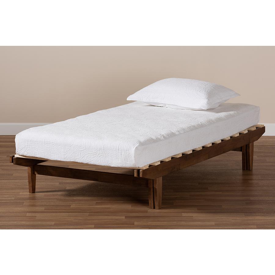 Walnut Finished Wood Expandable Twin Size to King Size Bed Frame. Picture 9