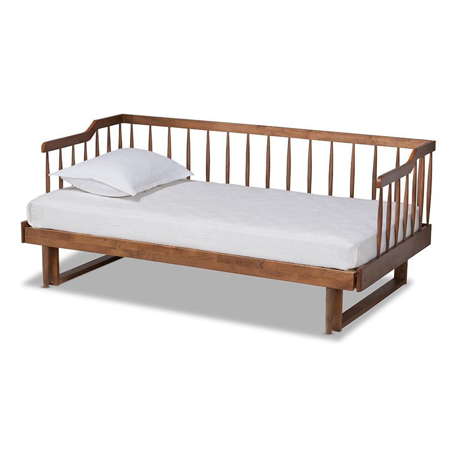 Walnut Brown Finished Wood Expandable Twin Size to King Size Spindle Daybed. Picture 1