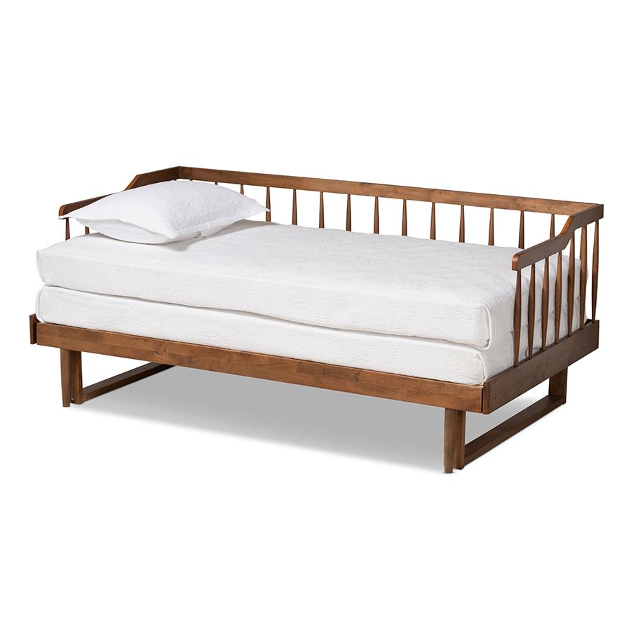 Walnut Brown Finished Wood Expandable Twin Size to King Size Spindle Daybed. Picture 2