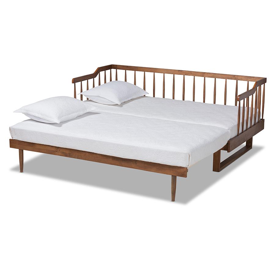 Walnut Brown Finished Wood Expandable Twin Size to King Size Spindle Daybed. Picture 3