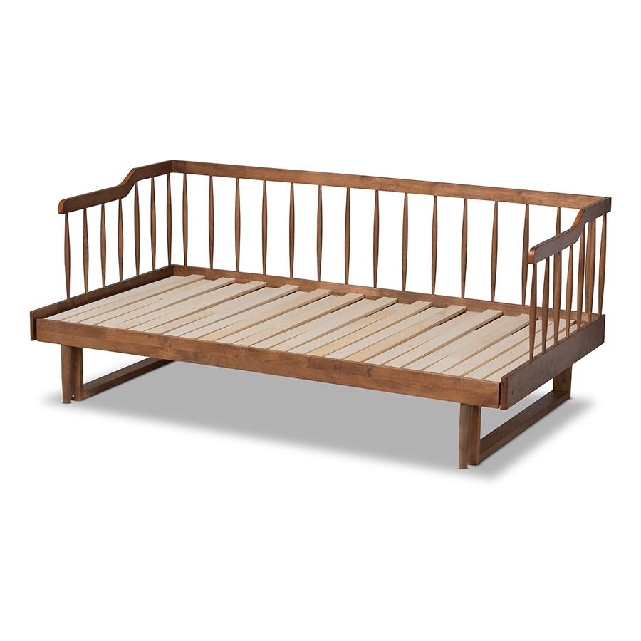 Walnut Brown Finished Wood Expandable Twin Size to King Size Spindle Daybed. Picture 5