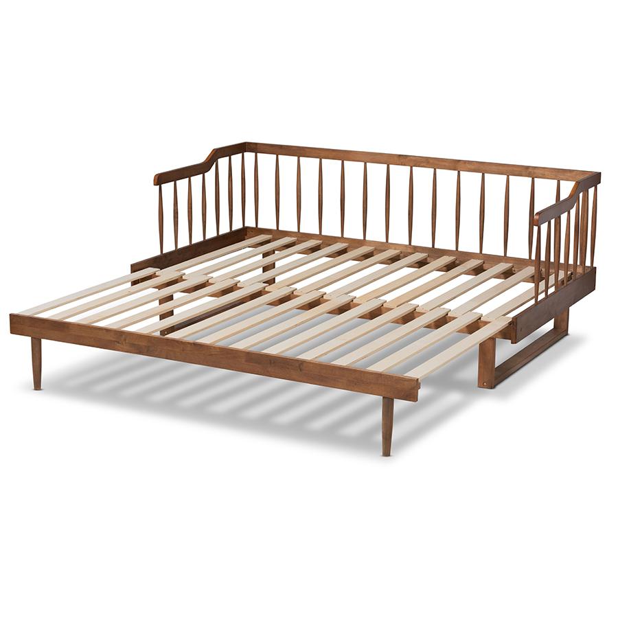 Walnut Brown Finished Wood Expandable Twin Size to King Size Spindle Daybed. Picture 6