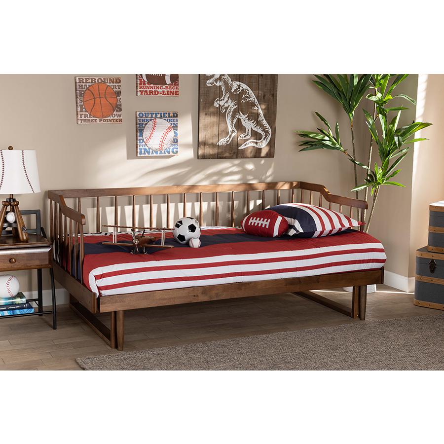 Walnut Brown Finished Wood Expandable Twin Size to King Size Spindle Daybed. Picture 8