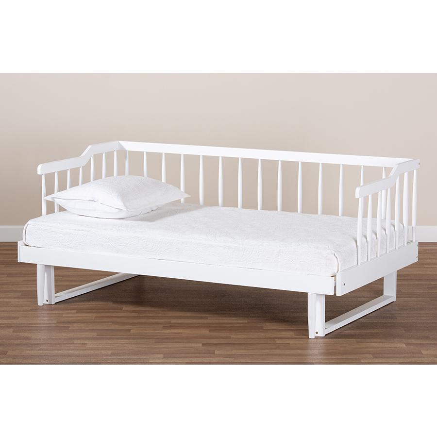 White Finished Wood Expandable Twin Size to King Size Spindle Daybed. Picture 10
