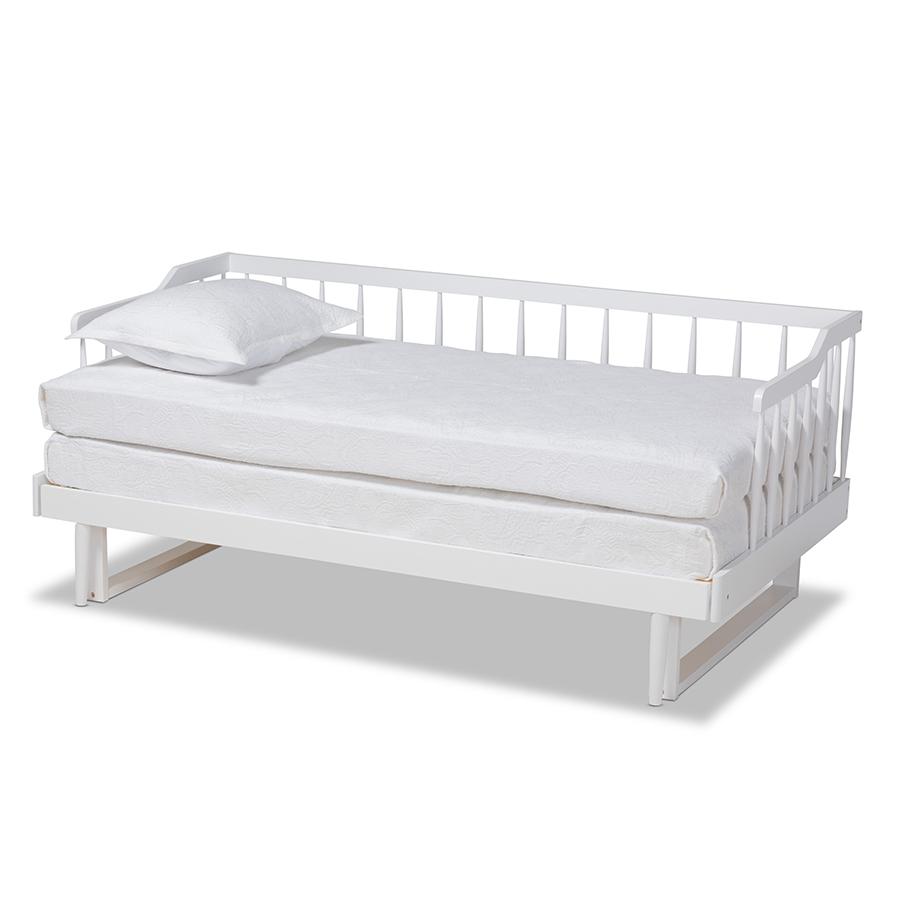 White Finished Wood Expandable Twin Size to King Size Spindle Daybed. Picture 2