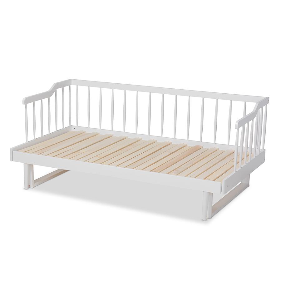 White Finished Wood Expandable Twin Size to King Size Spindle Daybed. Picture 5