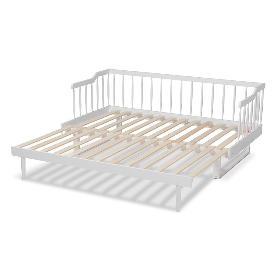 White Finished Wood Expandable Twin Size to King Size Spindle Daybed. Picture 6