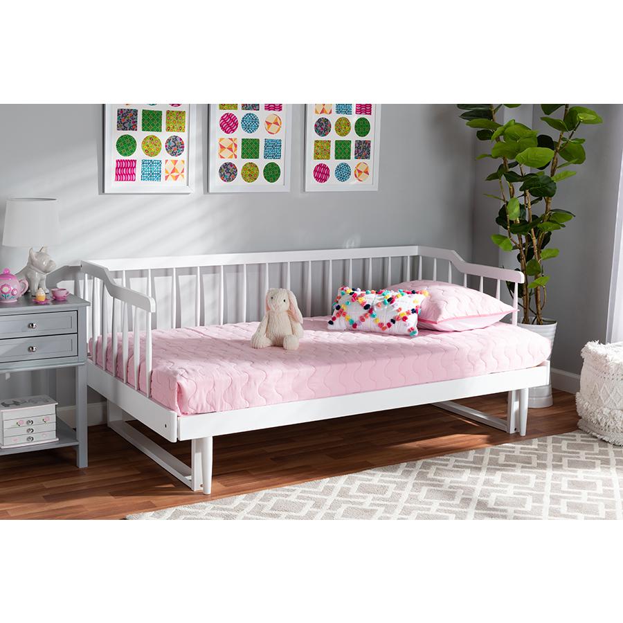White Finished Wood Expandable Twin Size to King Size Spindle Daybed. Picture 8