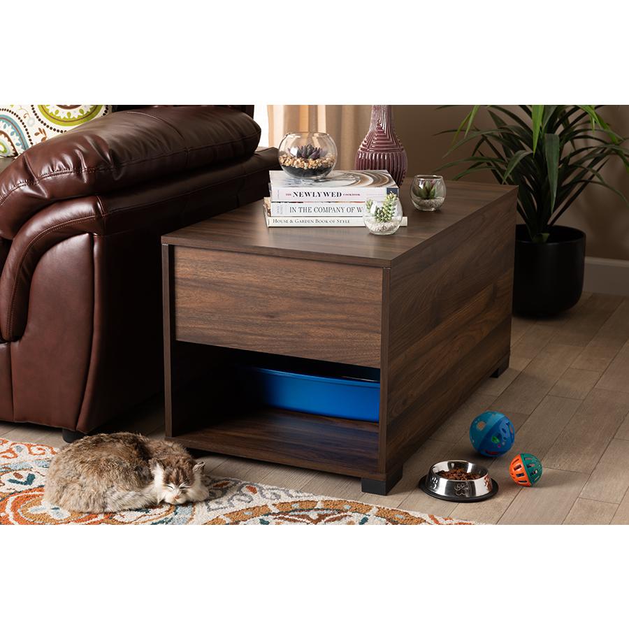 Skylar Modern and Contemporary Walnut Brown Finished Cat Litter Box Cover House. Picture 7