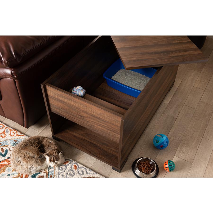 Skylar Modern and Contemporary Walnut Brown Finished Cat Litter Box Cover House. Picture 8
