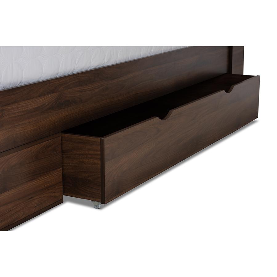 Walnut Brown Finished Wood 1-Drawer Queen Size Platform Storage Bed with Shelves. Picture 7