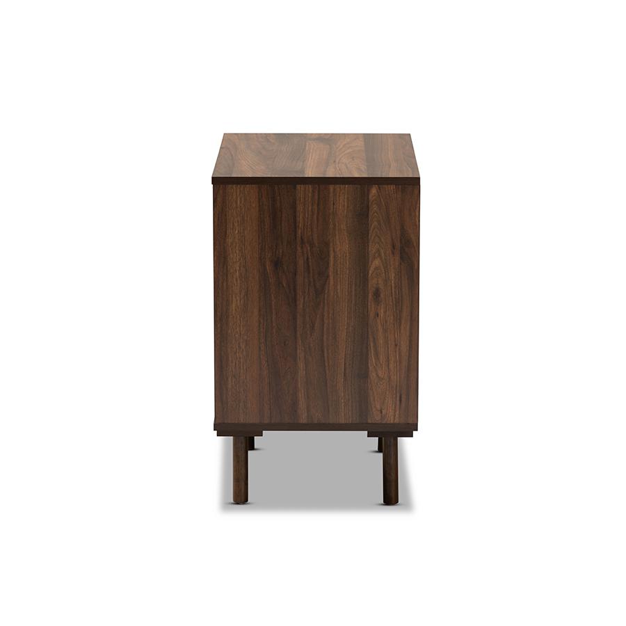 Meike MidCentury Modern TwoTone Walnut Brown and White Finished Wood 3Drawer Nightstand. Picture 4