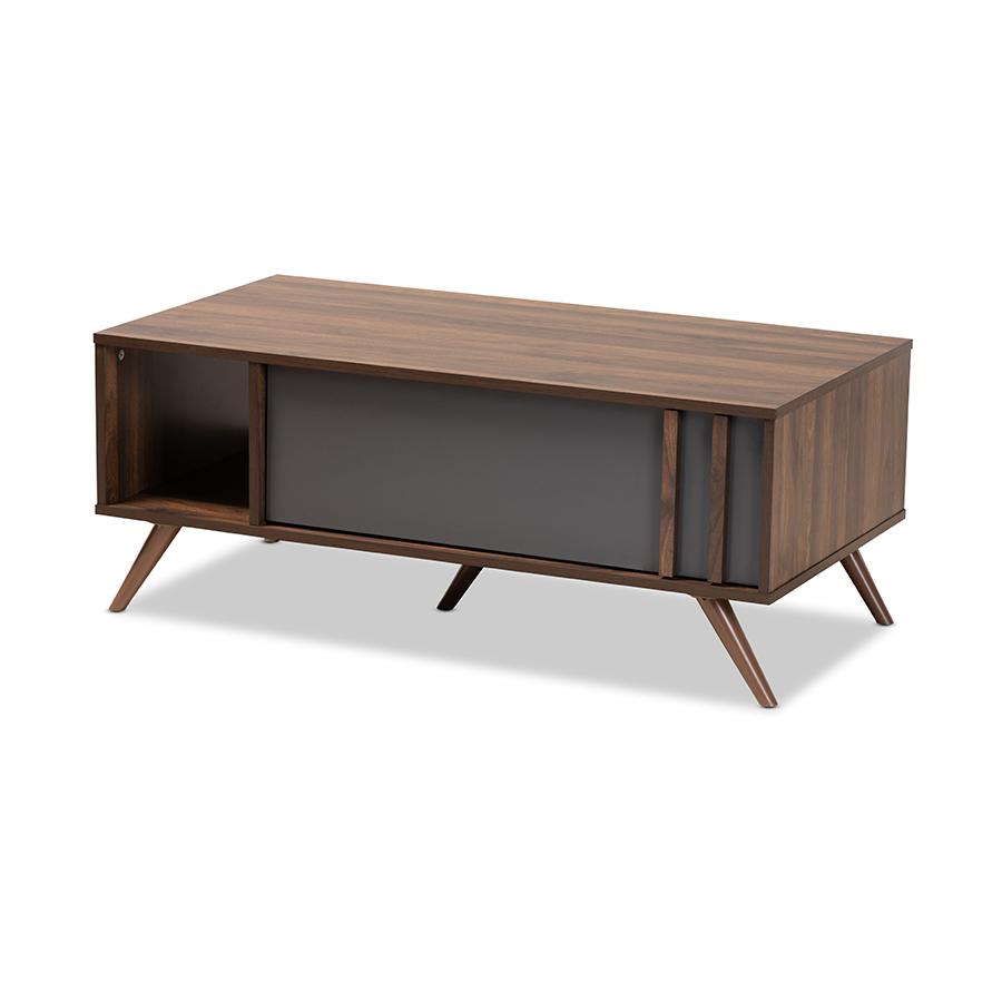 Two-Tone Grey and Walnut Finished Wood 1-Drawer Coffee Table. Picture 1