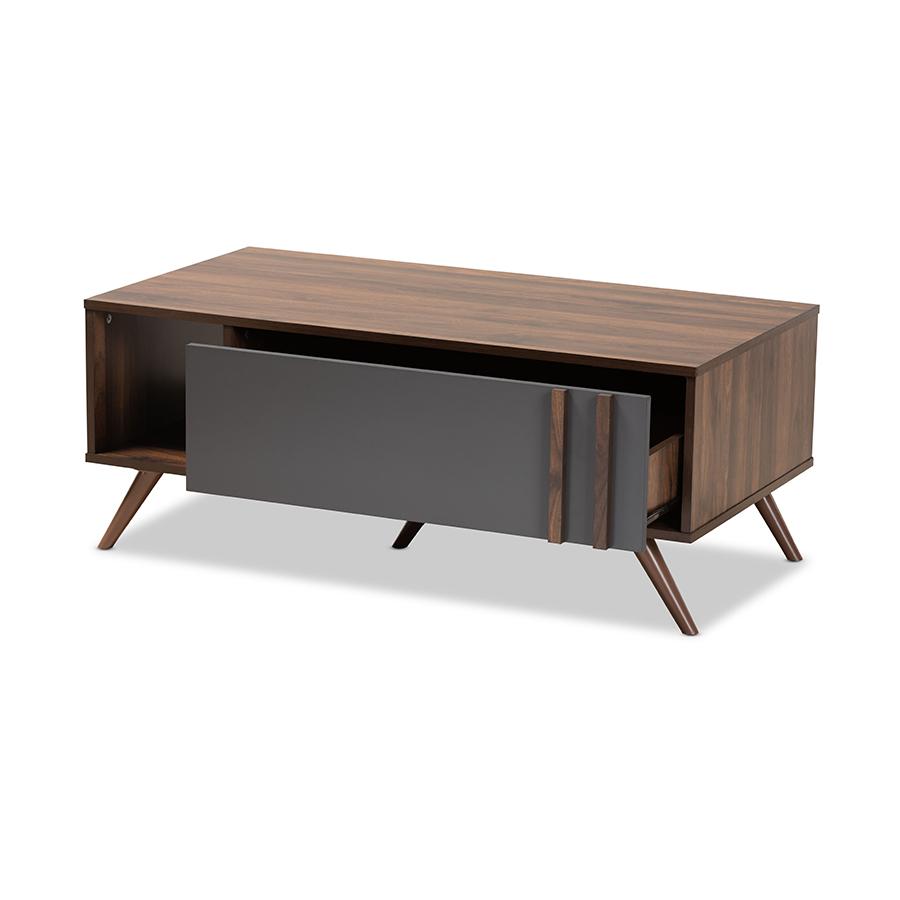 Two-Tone Grey and Walnut Finished Wood 1-Drawer Coffee Table. Picture 2