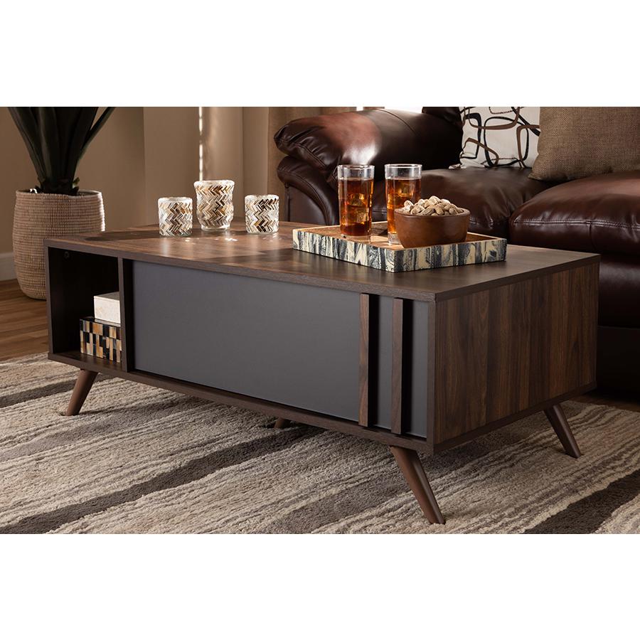 Two-Tone Grey and Walnut Finished Wood 1-Drawer Coffee Table. Picture 8