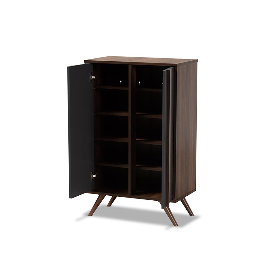 Two-Tone Grey and Walnut Finished Wood 2-Door Shoe Cabinet. Picture 2