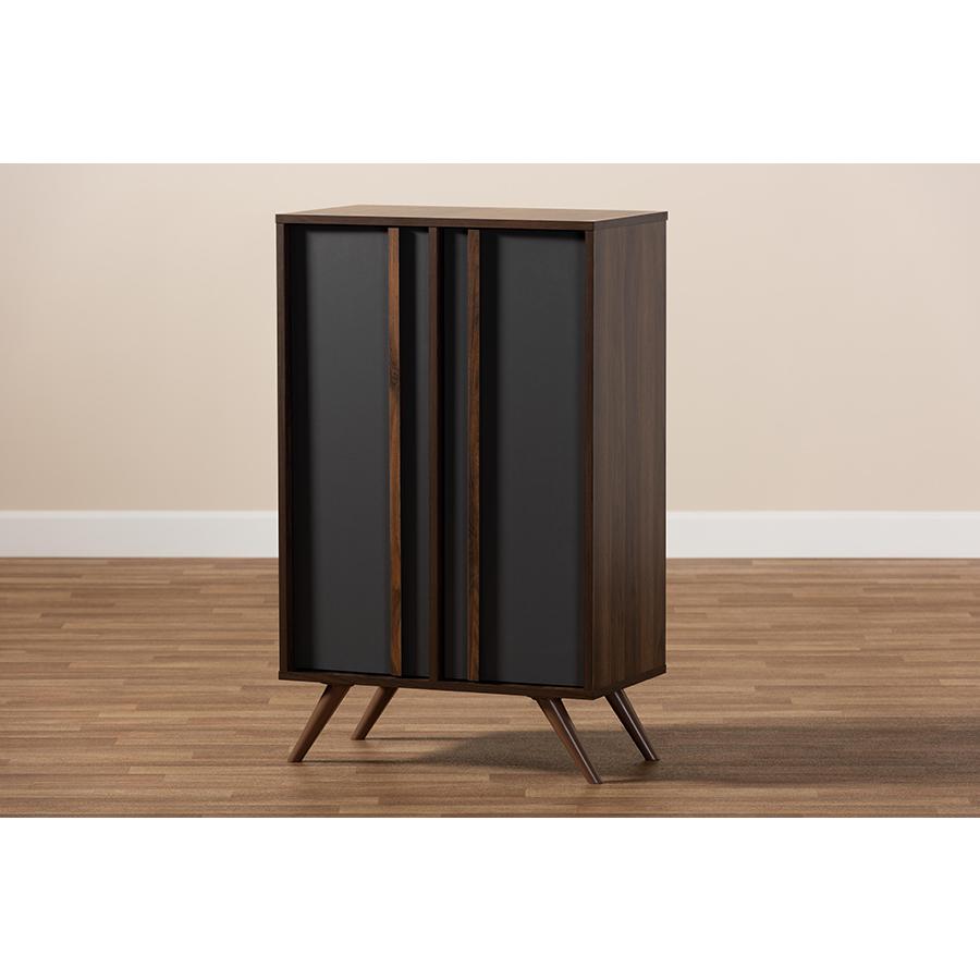 Two-Tone Grey and Walnut Finished Wood 2-Door Shoe Cabinet. Picture 9
