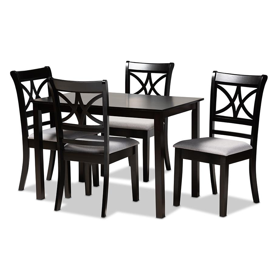 Baxton Studio Clarke Modern and Contemporary Grey Fabric Upholstered and Espresso Brown Finished Wood 5-Piece Dining Set. Picture 2