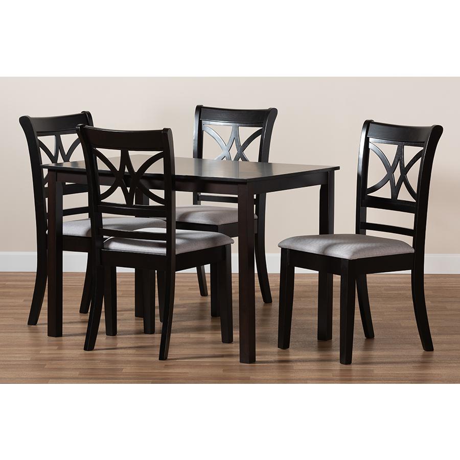 Baxton Studio Clarke Modern and Contemporary Grey Fabric Upholstered and Espresso Brown Finished Wood 5-Piece Dining Set. Picture 9