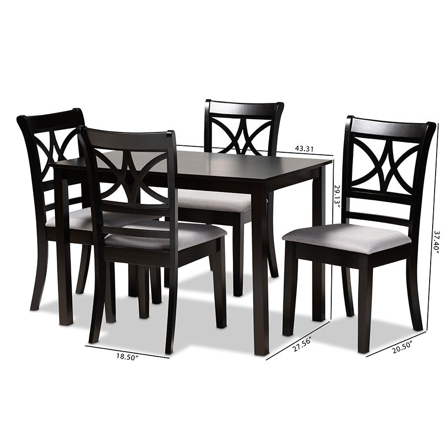 Baxton Studio Clarke Modern and Contemporary Grey Fabric Upholstered and Espresso Brown Finished Wood 5-Piece Dining Set. Picture 10